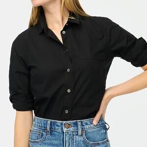 J. Crew Factory Shirt Womens Button-up Cotton Poplin Signature Fit‎ Black XXS